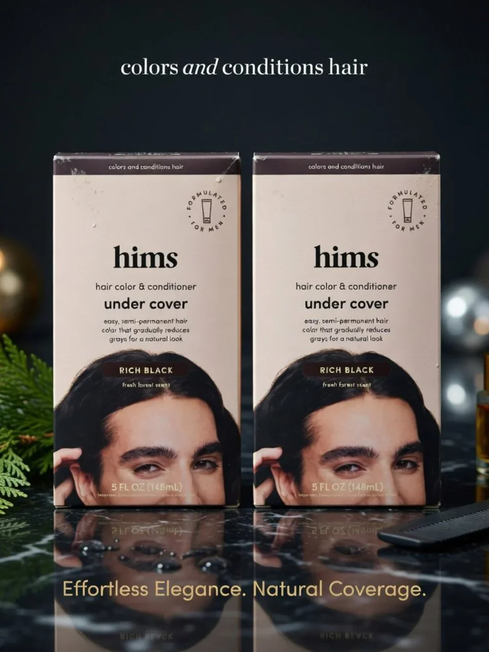 Hims Under Cover Hair Color and Conditioner Rich Black 5 oz Set of 2 NIB